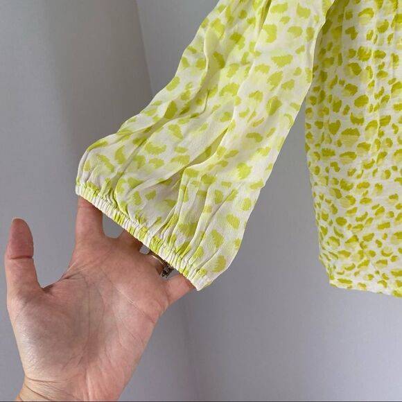 Style & Co Women’s Square Neck Long Puff Sleeve Green Animal Print Summer Top - Picture 4 of 6